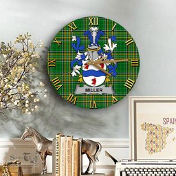 ScotsTee Shop Irish Miller Coat of Arms Family Crest Ireland Wooden Wall Clock Irish National Tartan Irish County Wall Clocks