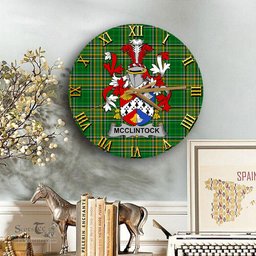ScotsTee Shop Irish McClintock Coat of Arms Family Crest Ireland Wooden Wall Clock Irish National Tartan Irish County Wall Clocks
