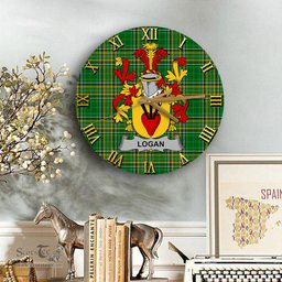 ScotsTee Shop Irish Logan Coat of Arms Family Crest Ireland Wooden Wall Clock Irish National Tartan Irish County Wall Clocks