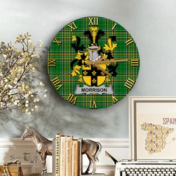 ScotsTee Shop Irish Morrison Coat of Arms Family Crest Ireland Wooden Wall Clock Irish National Tartan Irish County Wall Clocks