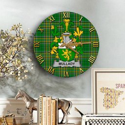 ScotsTee Shop Irish Mullady or O Mullady Coat of Arms Family Crest Ireland Wooden Wall Clock Irish National Tartan Irish County Wall Clocks