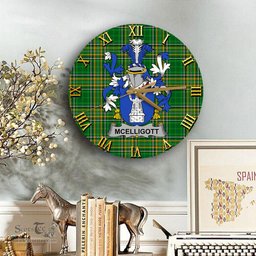 ScotsTee Shop Irish McElligott Coat of Arms Family Crest Ireland Wooden Wall Clock Irish National Tartan Irish County Wall Clocks