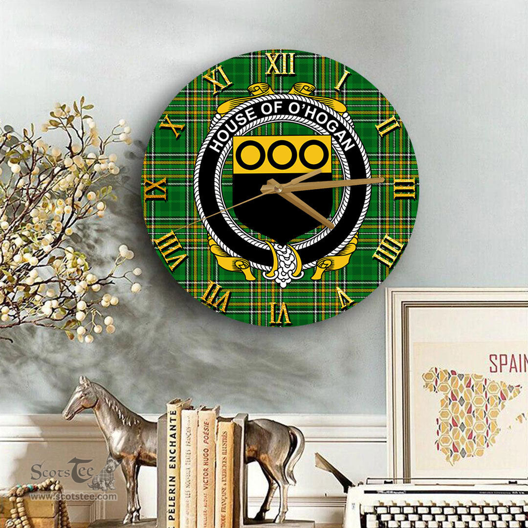 ScotsTee Shop Irish House of O HOGAN Coat of Arms Family Crest Ireland Wooden Wall Clock Irish National Tartan Irish County Wall Clocks