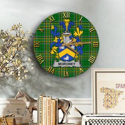 ScotsTee Shop Irish Moroney or O Moroney Coat of Arms Family Crest Ireland Wooden Wall Clock Irish National Tartan Irish County Wall Clocks