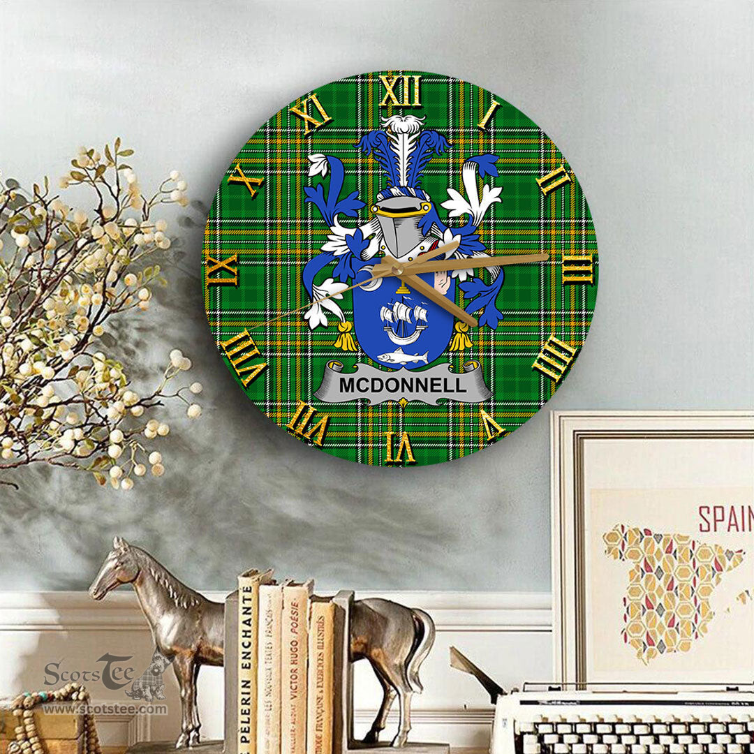 ScotsTee Shop Irish McDonnell Coat of Arms Family Crest Ireland Wooden Wall Clock Irish National Tartan Irish County Wall Clocks