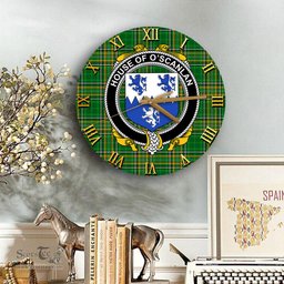ScotsTee Shop Irish House of O SCANLAN Munster Coat of Arms Family Crest Ireland Wooden Wall Clock Irish National Tartan Irish County Wall Clocks