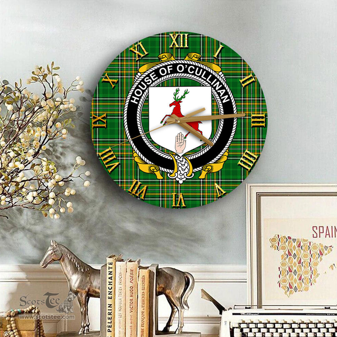 ScotsTee Shop Irish House of O CULLINAN Coat of Arms Family Crest Ireland Wooden Wall Clock Irish National Tartan Irish County Wall Clocks