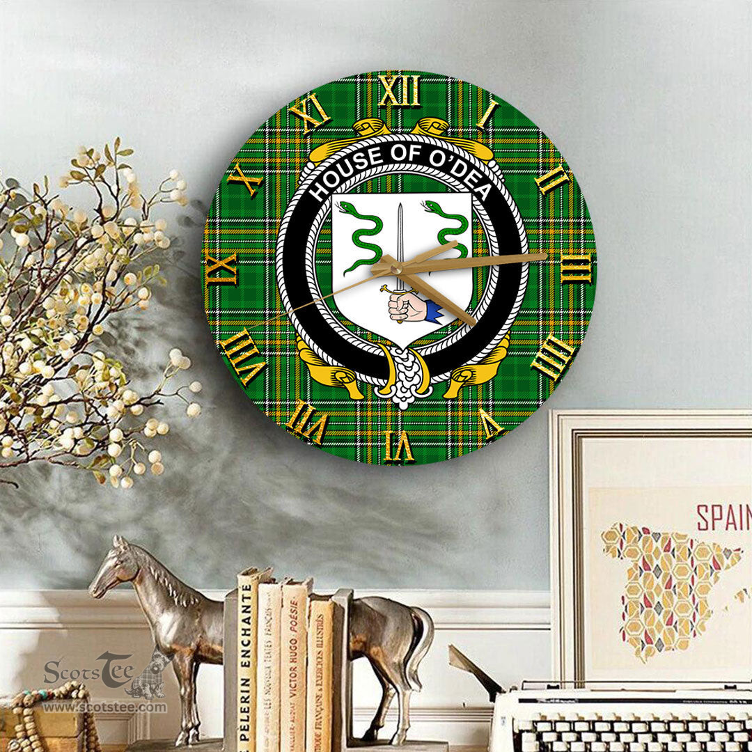 ScotsTee Shop Irish House of O DEA Coat of Arms Family Crest Ireland Wooden Wall Clock Irish National Tartan Irish County Wall Clocks