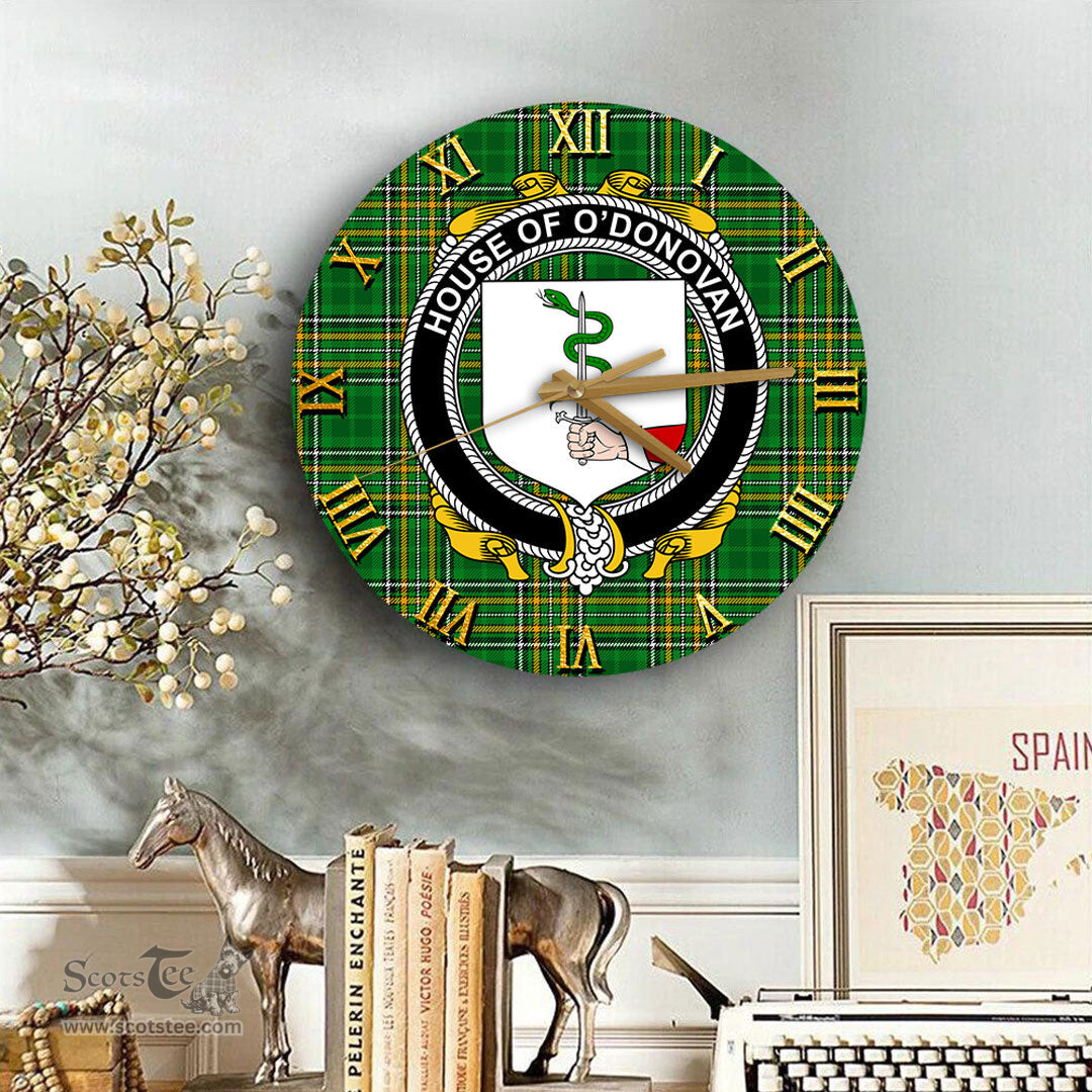 ScotsTee Shop Irish House of O DONOVAN Coat of Arms Family Crest Ireland Wooden Wall Clock Irish National Tartan Irish County Wall Clocks