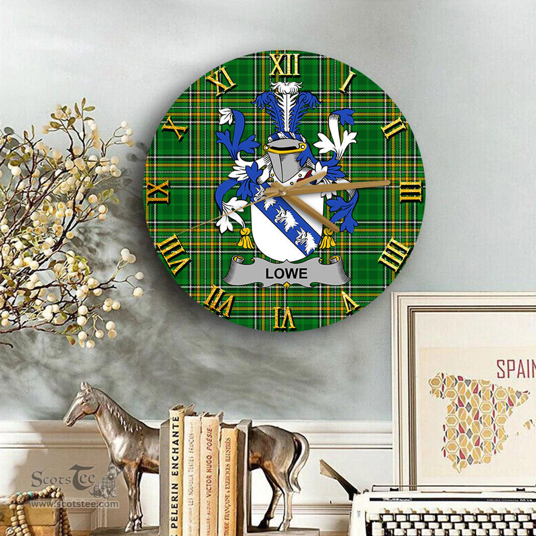ScotsTee Shop Irish Lowe Coat of Arms Family Crest Ireland Wooden Wall Clock Irish National Tartan Irish County Wall Clocks