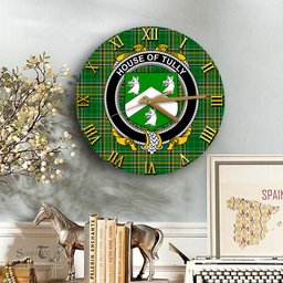 ScotsTee Shop Irish House of TULLY MACATILLA Coat of Arms Family Crest Ireland Wooden Wall Clock Irish National Tartan Irish County Wall Clocks
