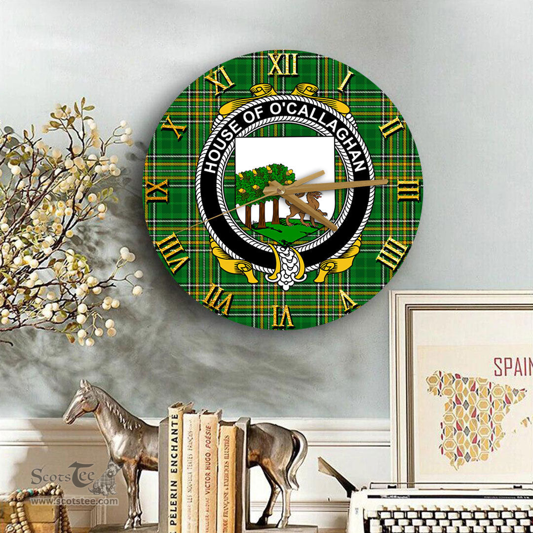 ScotsTee Shop Irish House of O CALLAGHAN Coat of Arms Family Crest Ireland Wooden Wall Clock Irish National Tartan Irish County Wall Clocks