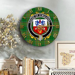 ScotsTee Shop Irish House of O MULVIHILL Coat of Arms Family Crest Ireland Wooden Wall Clock Irish National Tartan Irish County Wall Clocks