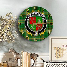 ScotsTee Shop Irish House of O NAGHTEN Coat of Arms Family Crest Ireland Wooden Wall Clock Irish National Tartan Irish County Wall Clocks