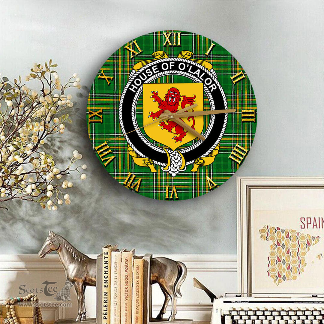 ScotsTee Shop Irish House of O LALOR Coat of Arms Family Crest Ireland Wooden Wall Clock Irish National Tartan Irish County Wall Clocks