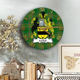 ScotsTee Shop Irish McFall Coat of Arms Family Crest Ireland Wooden Wall Clock Irish National Tartan Irish County Wall Clocks
