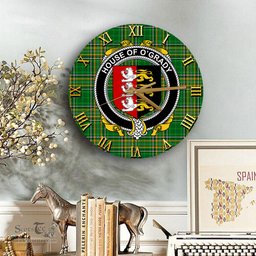ScotsTee Shop Irish House of O GRADY Coat of Arms Family Crest Ireland Wooden Wall Clock Irish National Tartan Irish County Wall Clocks
