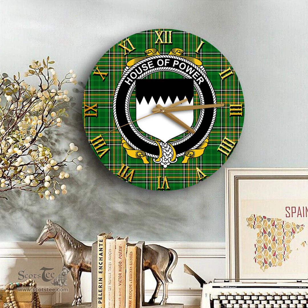 ScotsTee Shop Irish House of POWER Coat of Arms Family Crest Ireland Wooden Wall Clock Irish National Tartan Irish County Wall Clocks