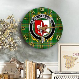 ScotsTee Shop Irish House of SARSFIELD Coat of Arms Family Crest Ireland Wooden Wall Clock Irish National Tartan Irish County Wall Clocks