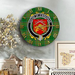 ScotsTee Shop Irish House of O BRENNAN Ossory Coat of Arms Family Crest Ireland Wooden Wall Clock Irish National Tartan Irish County Wall Clocks