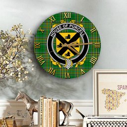 ScotsTee Shop Irish House of PURCELL Coat of Arms Family Crest Ireland Wooden Wall Clock Irish National Tartan Irish County Wall Clocks