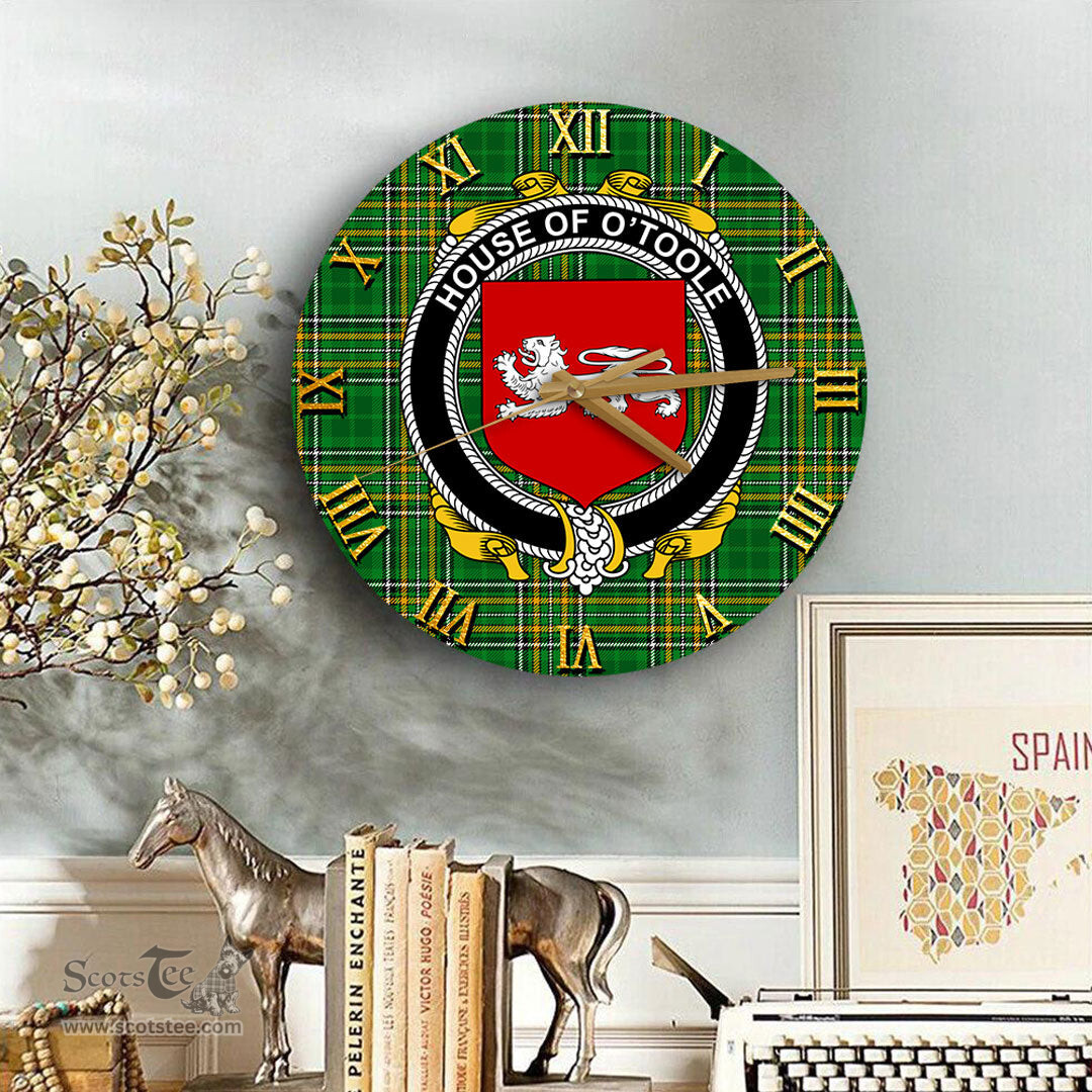 ScotsTee Shop Irish House of O TOOLE Coat of Arms Family Crest Ireland Wooden Wall Clock Irish National Tartan Irish County Wall Clocks