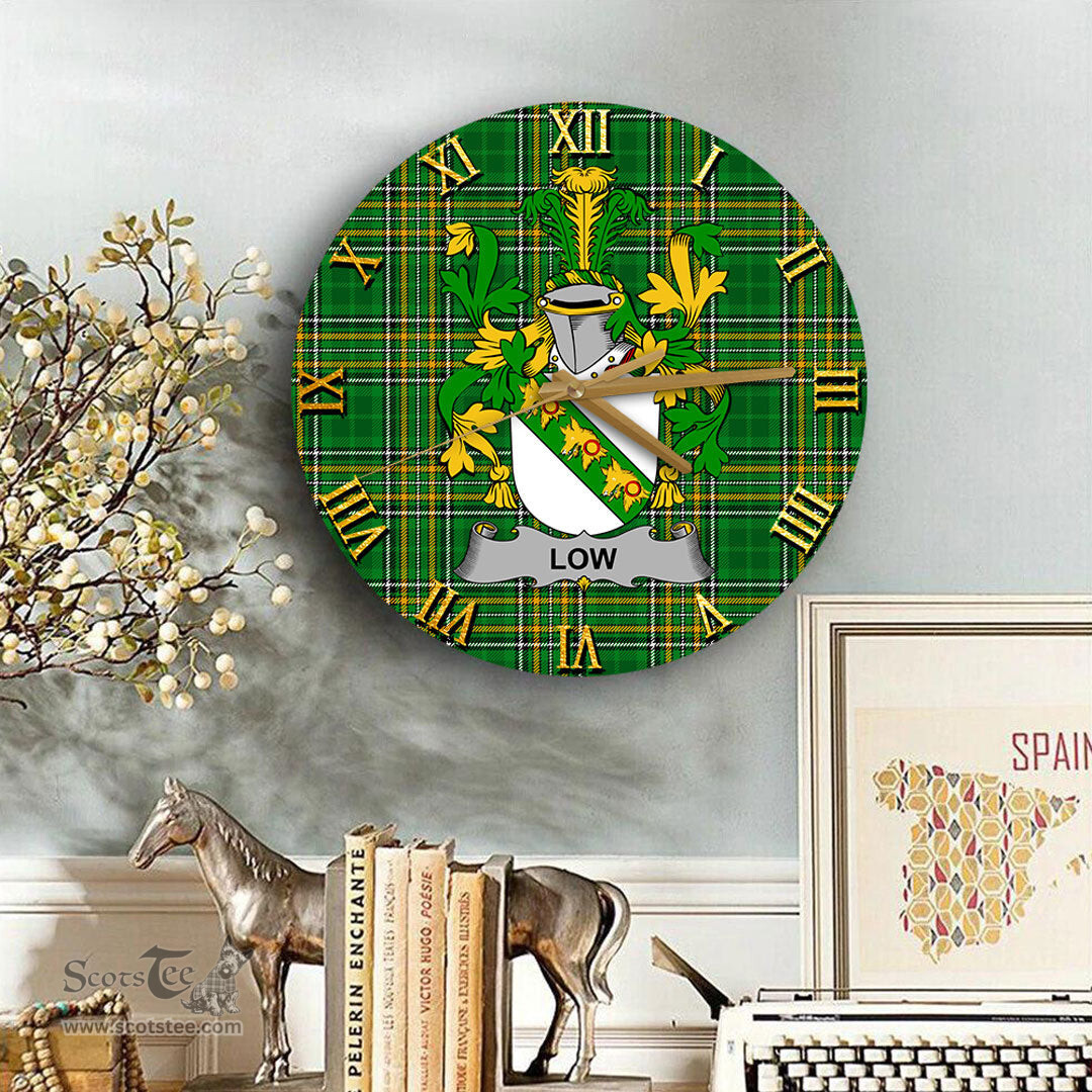 ScotsTee Shop Irish Low Coat of Arms Family Crest Ireland Wooden Wall Clock Irish National Tartan Irish County Wall Clocks