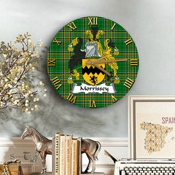 ScotsTee Shop Irish Morrissey Coat of Arms Family Crest Ireland Wooden Wall Clock Irish National Tartan Irish County Wall Clocks