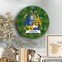 ScotsTee Shop Irish McGrail Coat of Arms Family Crest Ireland Wooden Wall Clock Irish National Tartan Irish County Wall Clocks