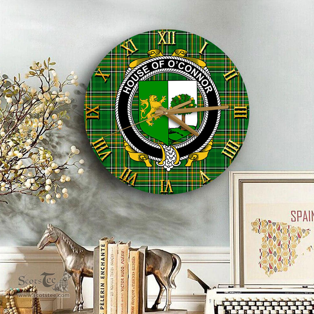 ScotsTee Shop Irish House of O CONNOR Sligo Coat of Arms Family Crest Ireland Wooden Wall Clock Irish National Tartan Irish County Wall Clocks