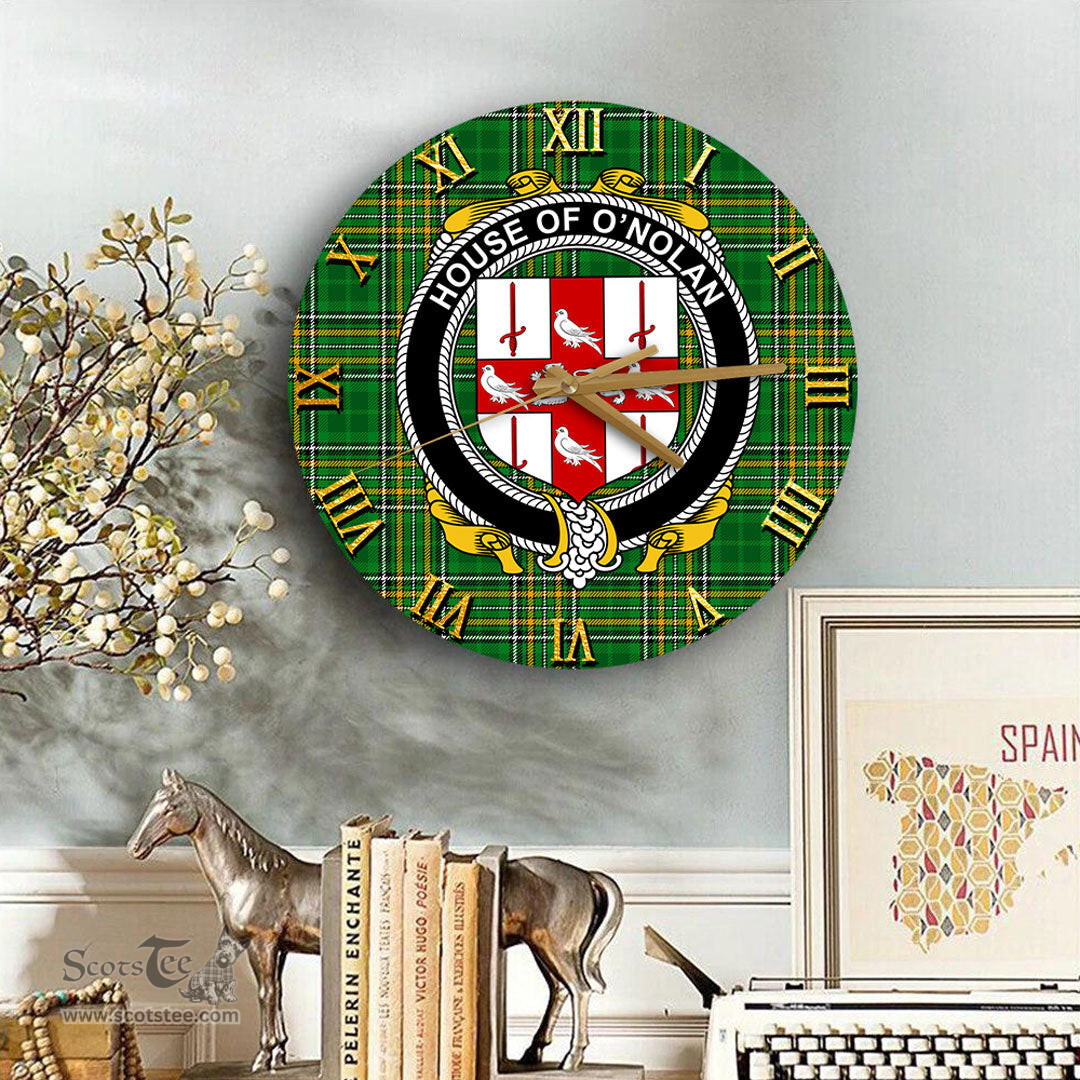 ScotsTee Shop Irish House of O NOLAN Coat of Arms Family Crest Ireland Wooden Wall Clock Irish National Tartan Irish County Wall Clocks