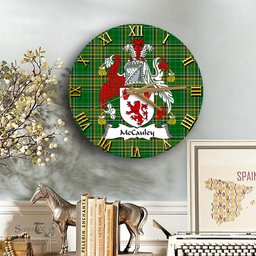 ScotsTee Shop Irish McCauley Coat of Arms Family Crest Ireland Wooden Wall Clock Irish National Tartan Irish County Wall Clocks