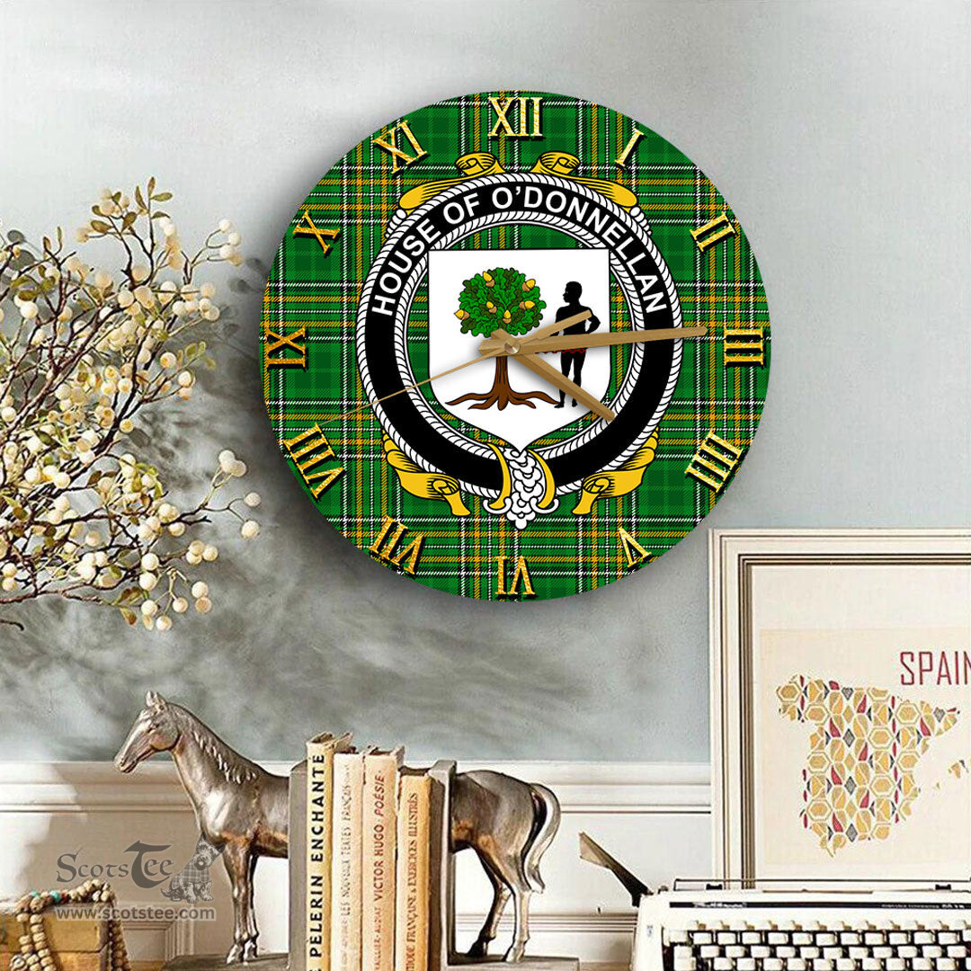 ScotsTee Shop Irish House of O DONNELLAN Coat of Arms Family Crest Ireland Wooden Wall Clock Irish National Tartan Irish County Wall Clocks
