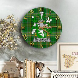 ScotsTee Shop Irish McGlinchy or McGlinchey Coat of Arms Family Crest Ireland Wooden Wall Clock Irish National Tartan Irish County Wall Clocks