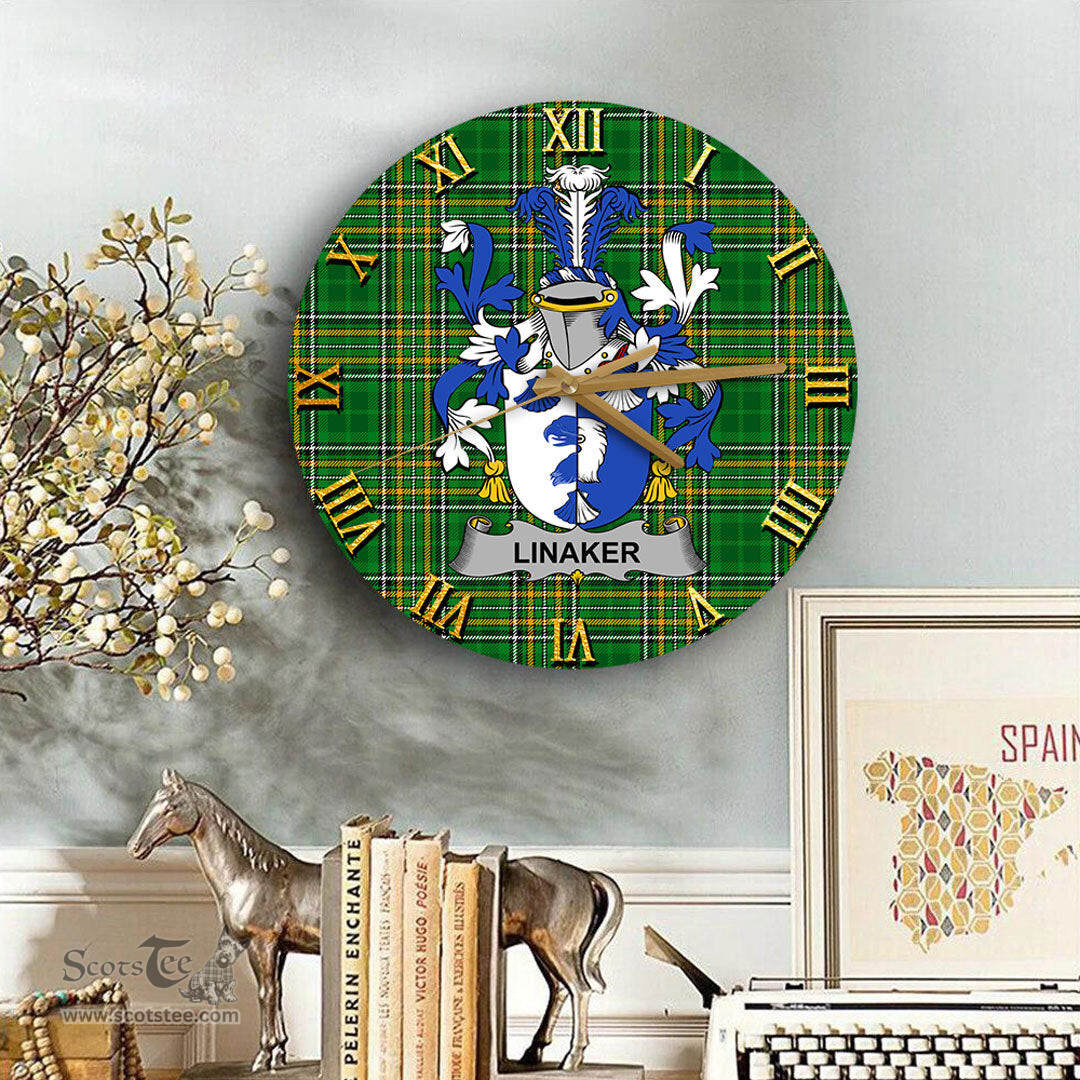 ScotsTee Shop Irish Linaker Coat of Arms Family Crest Ireland Wooden Wall Clock Irish National Tartan Irish County Wall Clocks