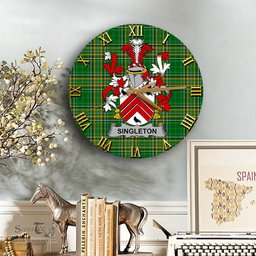 ScotsTee Shop Irish Singleton Coat of Arms Family Crest Ireland Wooden Wall Clock Irish National Tartan Irish County Wall Clocks