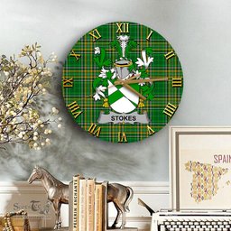 ScotsTee Shop Irish Stokes Coat of Arms Family Crest Ireland Wooden Wall Clock Irish National Tartan Irish County Wall Clocks