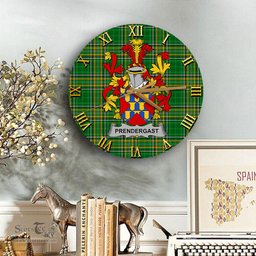 ScotsTee Shop Irish Prendergast Coat of Arms Family Crest Ireland Wooden Wall Clock Irish National Tartan Irish County Wall Clocks