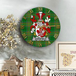 ScotsTee Shop Irish Sarsfield Coat of Arms Family Crest Ireland Wooden Wall Clock Irish National Tartan Irish County Wall Clocks