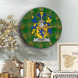 ScotsTee Shop Irish Roney or O Rooney Coat of Arms Family Crest Ireland Wooden Wall Clock Irish National Tartan Irish County Wall Clocks