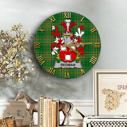ScotsTee Shop Irish Redman Coat of Arms Family Crest Ireland Wooden Wall Clock Irish National Tartan Irish County Wall Clocks