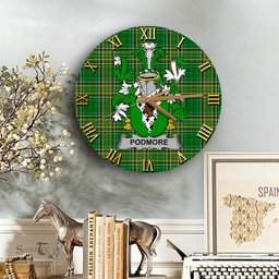 ScotsTee Shop Irish Podmore Coat of Arms Family Crest Ireland Wooden Wall Clock Irish National Tartan Irish County Wall Clocks