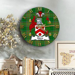 ScotsTee Shop Irish Steen Coat of Arms Family Crest Ireland Wooden Wall Clock Irish National Tartan Irish County Wall Clocks