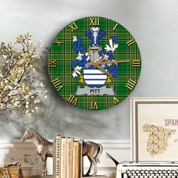 ScotsTee Shop Irish Pitt Coat of Arms Family Crest Ireland Wooden Wall Clock Irish National Tartan Irish County Wall Clocks
