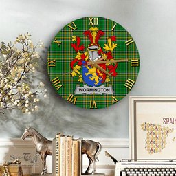 ScotsTee Shop Irish Wormington Coat of Arms Family Crest Ireland Wooden Wall Clock Irish National Tartan Irish County Wall Clocks