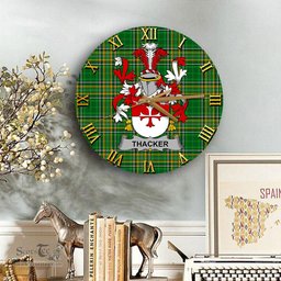 ScotsTee Shop Irish Thacker Coat of Arms Family Crest Ireland Wooden Wall Clock Irish National Tartan Irish County Wall Clocks