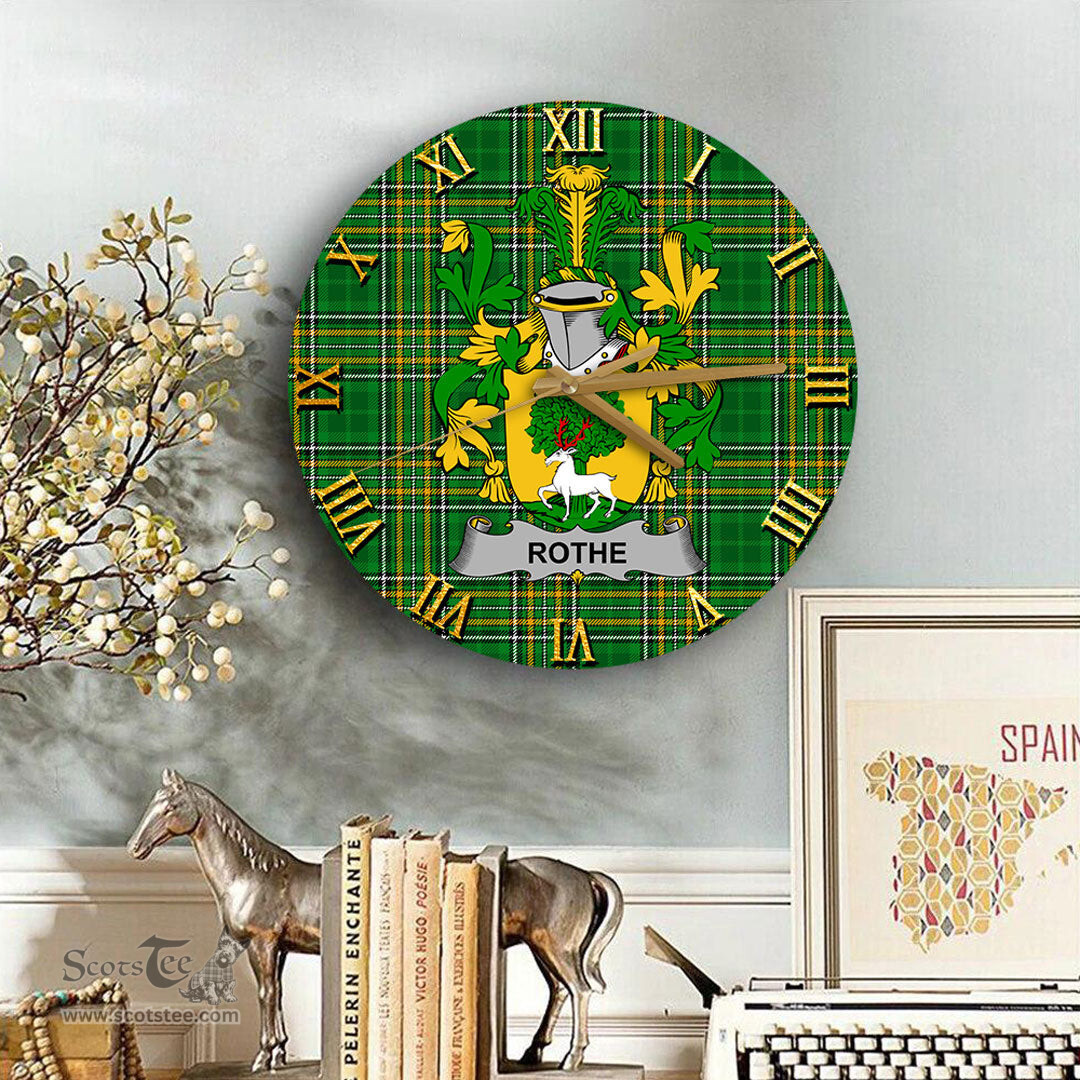 ScotsTee Shop Irish Rothe Coat of Arms Family Crest Ireland Wooden Wall Clock Irish National Tartan Irish County Wall Clocks