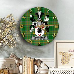 ScotsTee Shop Irish Newcomen or Newcombe Coat of Arms Family Crest Ireland Wooden Wall Clock Irish National Tartan Irish County Wall Clocks
