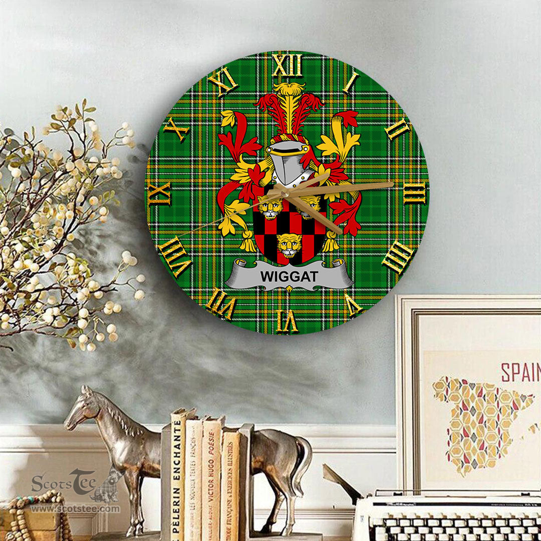 ScotsTee Shop Irish Wiggat Coat of Arms Family Crest Ireland Wooden Wall Clock Irish National Tartan Irish County Wall Clocks