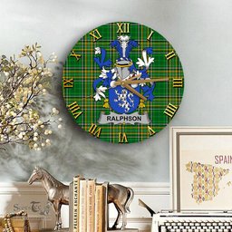 ScotsTee Shop Irish Ralphson Coat of Arms Family Crest Ireland Wooden Wall Clock Irish National Tartan Irish County Wall Clocks